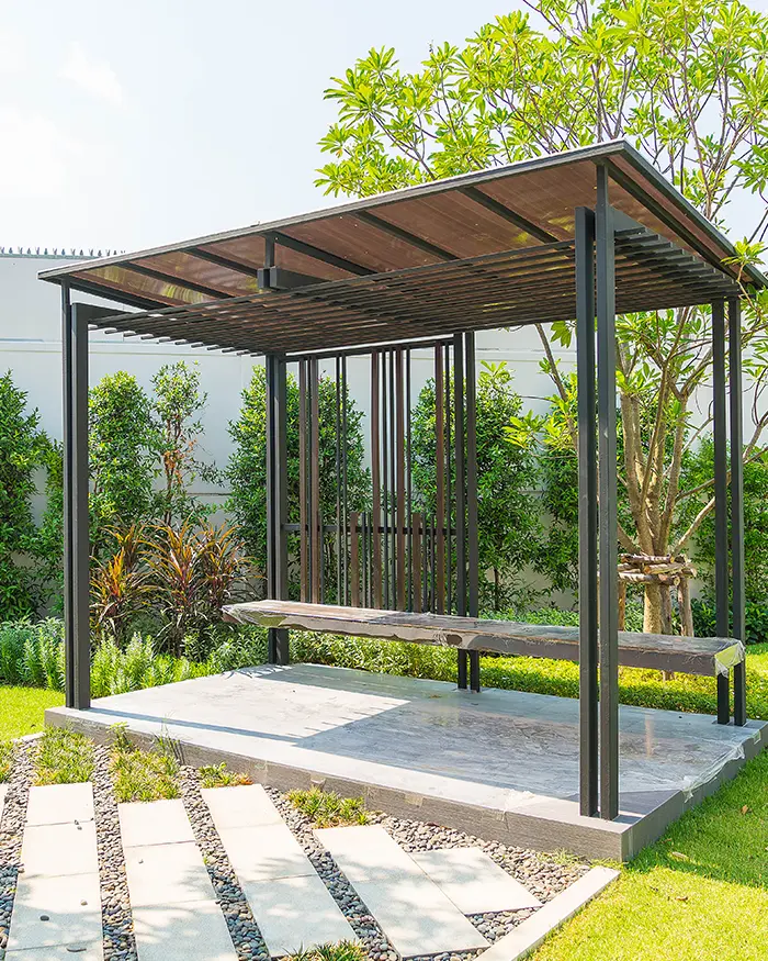 modern pergola in backyard