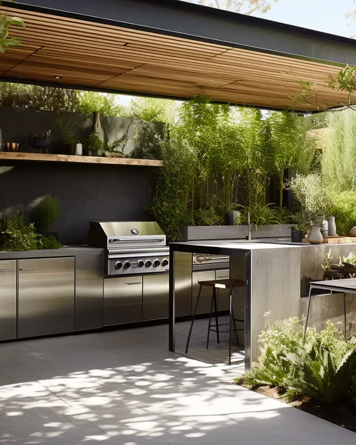 outdoor kitchen with stainless stove and grill area