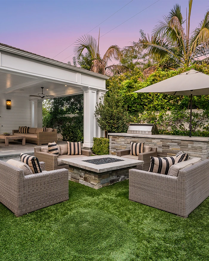 outdoor living area in backyard