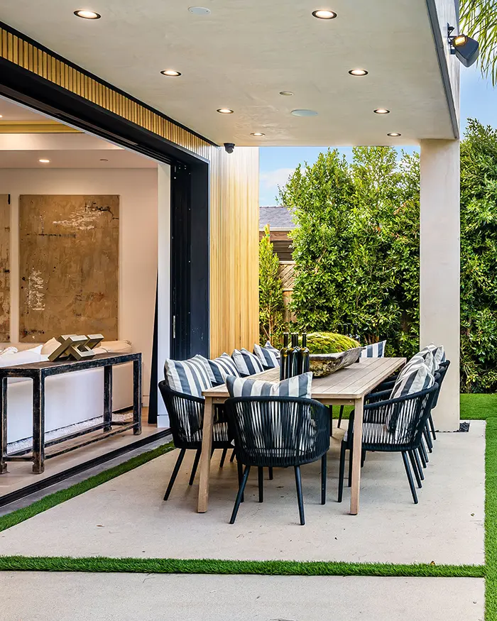 outdoor table and chair setup in a patio